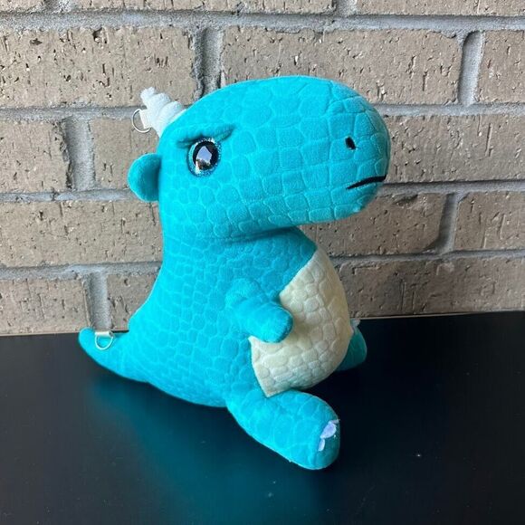Kawaii Small Plush Dinosaur Backpack 9.25 in Turquoise White Stuffed Animal - Picture 1 of 12